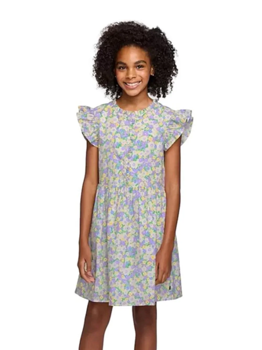 Gap Kids Girls Floral Flutter Sleeve Woven Dress Purple Yellow Sizes XS L XL